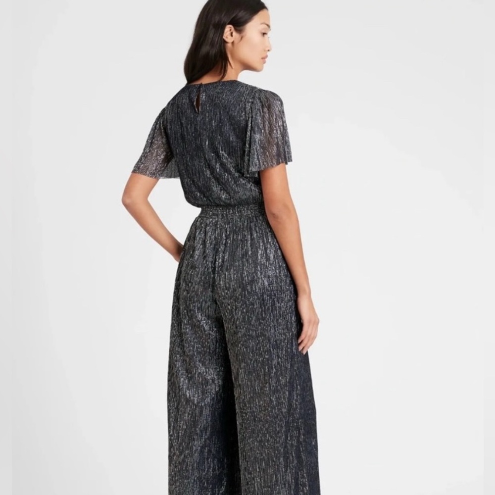 NEW NWT Banana Republic XL Metallic wide leg Jumpsuit V-neck Pants - Picture 2 of 16